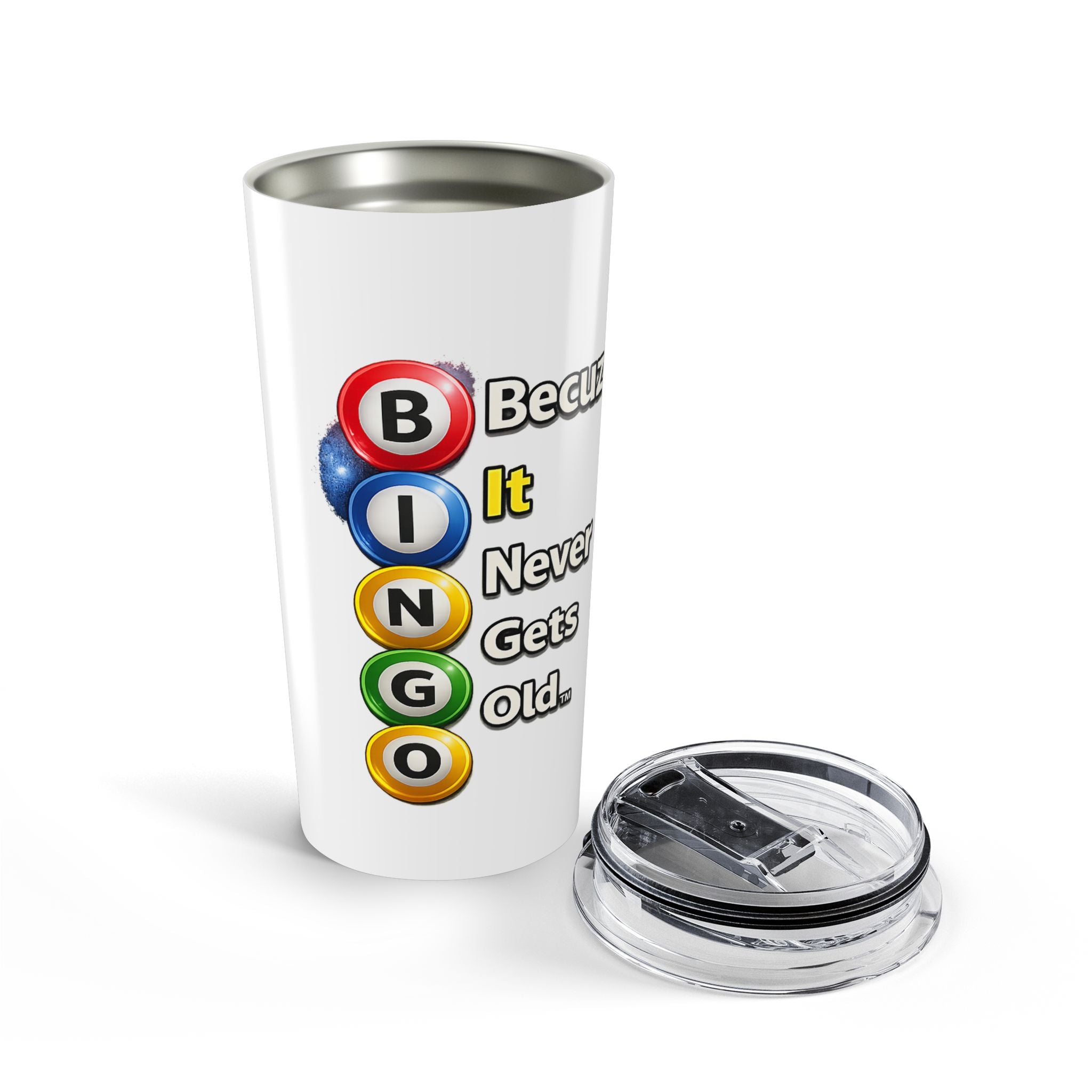 BINGO Becuz It Never Gets Old™ Tumbler | 20oz Stainless Steel Bingo Travel Cup | Bingo Lover Gift