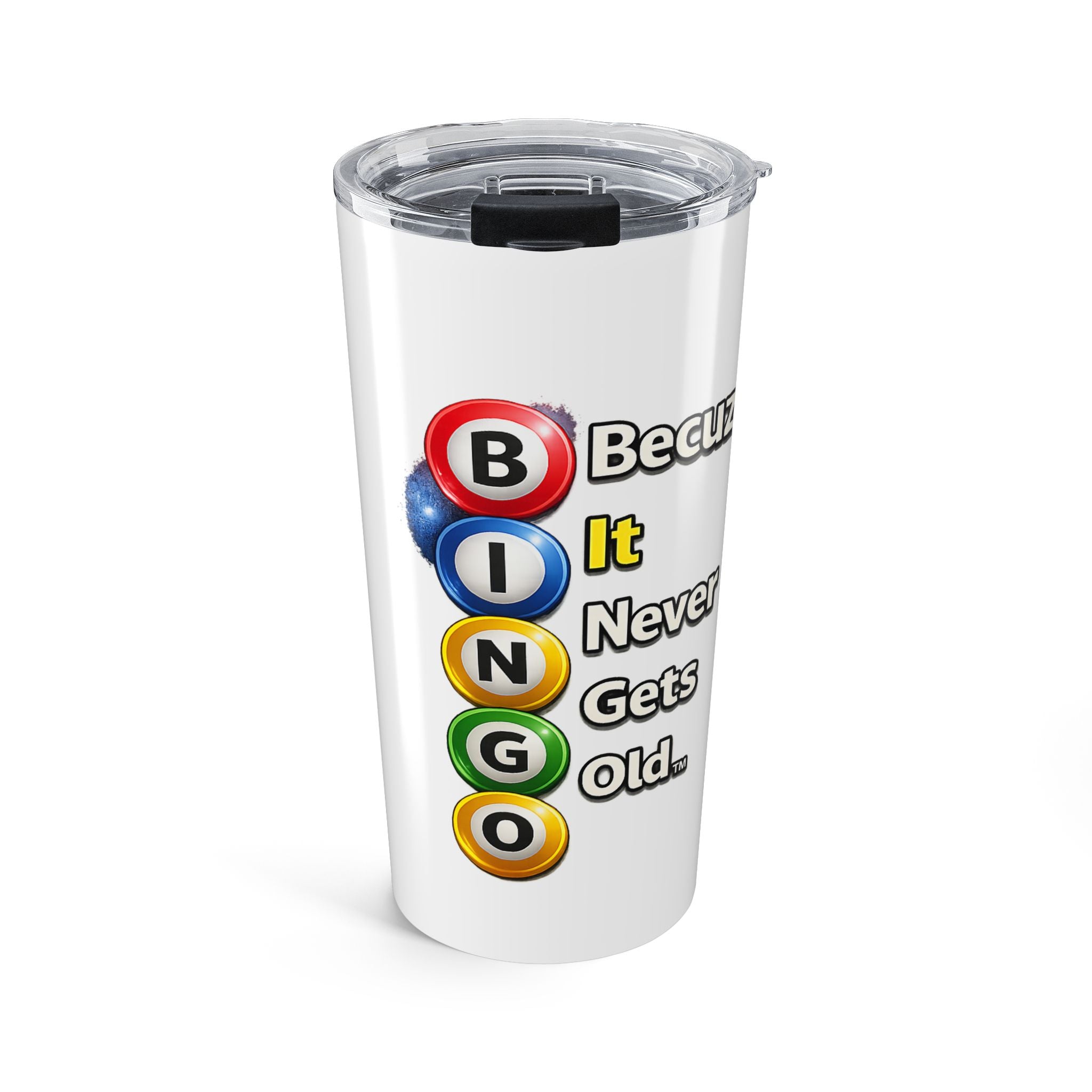 BINGO Becuz It Never Gets Old™ Tumbler | 20oz Stainless Steel Bingo Travel Cup | Bingo Lover Gift